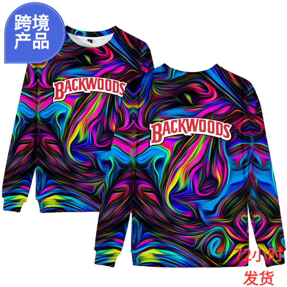 

Backwoods cigar tie dyeing peripheral 3D urban long sleeve fleece round neck sweater, Black