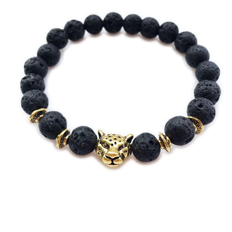 

Beaded, Strands Wholesale Antique Silver Plated Buddha Leopard Head Bracelet Lava Natural Stone Beaded Bracelets For Men Women Pulseras Homb
