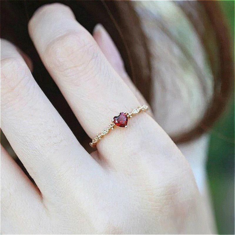 

Cluster Rings Cute For Women Red Zircon Tiny Heart Jewelry Korean Accessories Wedding Gifts Girlfriend Wholesale KAR272, Golden;silver