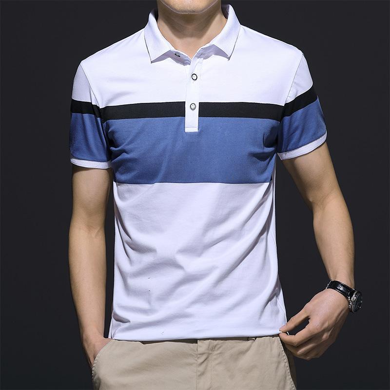

Men's Polos 2021 Summer Print Stripe Youth Lapel Casual Short Sleeve T-shirt Ins Trend Loose 95% Cotton Sports, 05