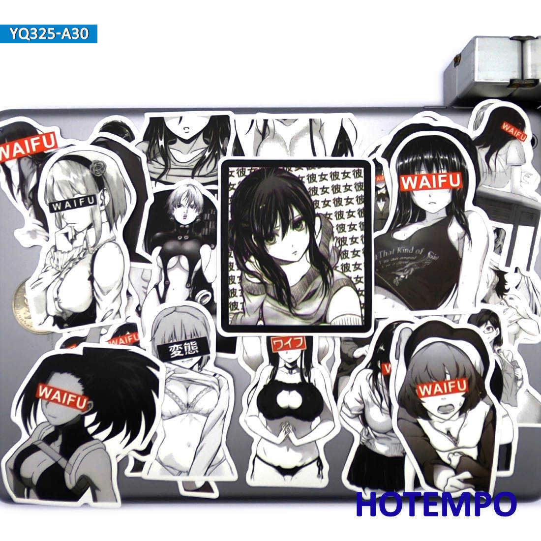 

30pcs Sexy Anime Girls Black White Manga Otaku Waifu Phone Laptop Car Stickers for Notebooks Skateboard Motorcycle Bike Sticker Car