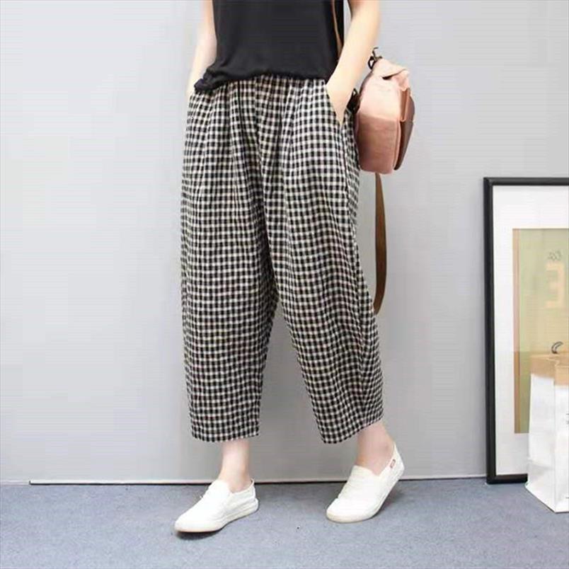 

plaid cotton linen harem women pants sweatpants femme grey loose breathable plus size 3xl fashion trousers summer, Black;white