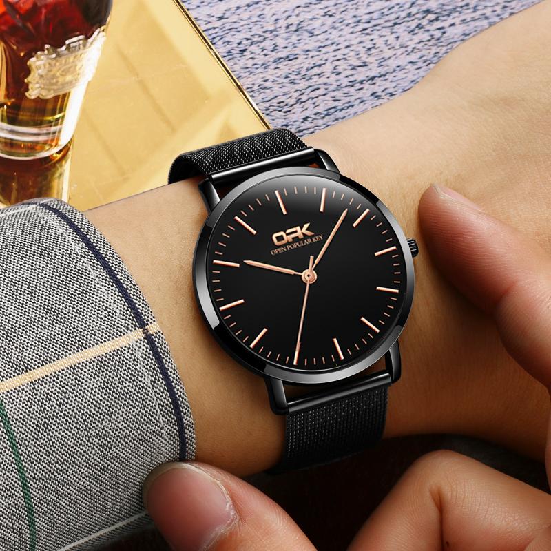 

Wristwatches Mesh Steel Men Watches Simple Casual Luxury Man Watch Quartz Clock Waterproof Thin Male Relogio Masculino, Blue