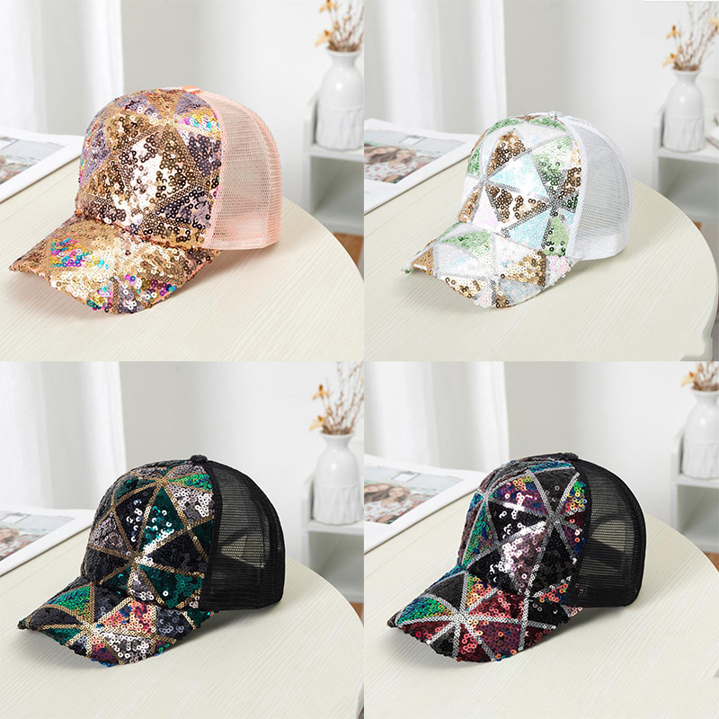 

Party Hats Summer Sequin Caps Women's Breathable Sunshade Baseball Hat Fashion Net Cap 4 Colors DB083, Multi