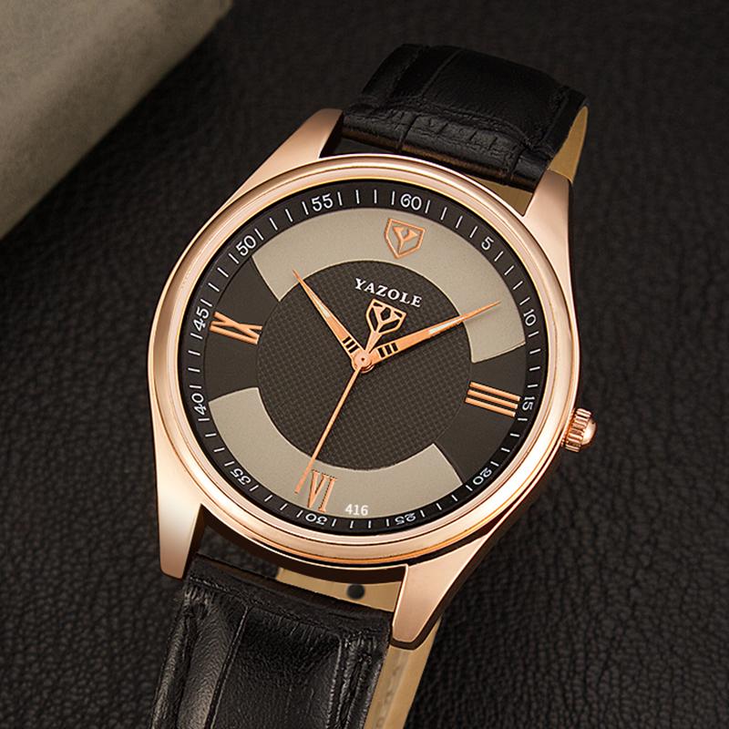 

Wristwatches Fashion YAZOLE Men's Watches Top Brand Blue Glass Male Watch Waterproof Leather Roman Luxury Wristwatch Clock Relogio Masculino, 416-3