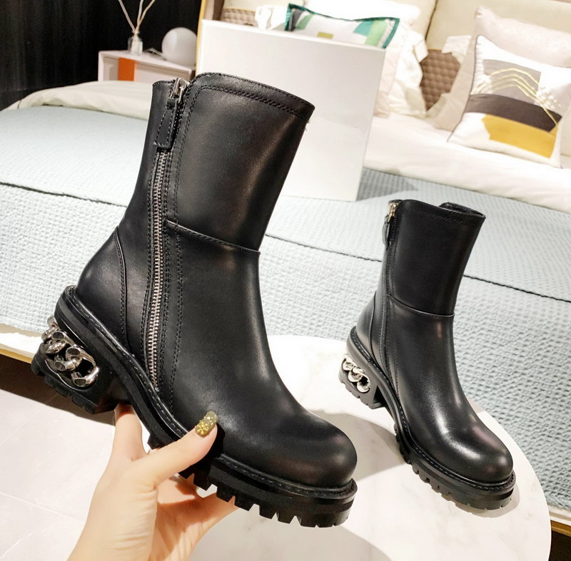 

2021 Luxury New Designer Women Zipper Ankle Boots Top Quality Black Genuine Leather With Back Chain Short Boot Brand Ladies Winter Autumn Shoes 35-41