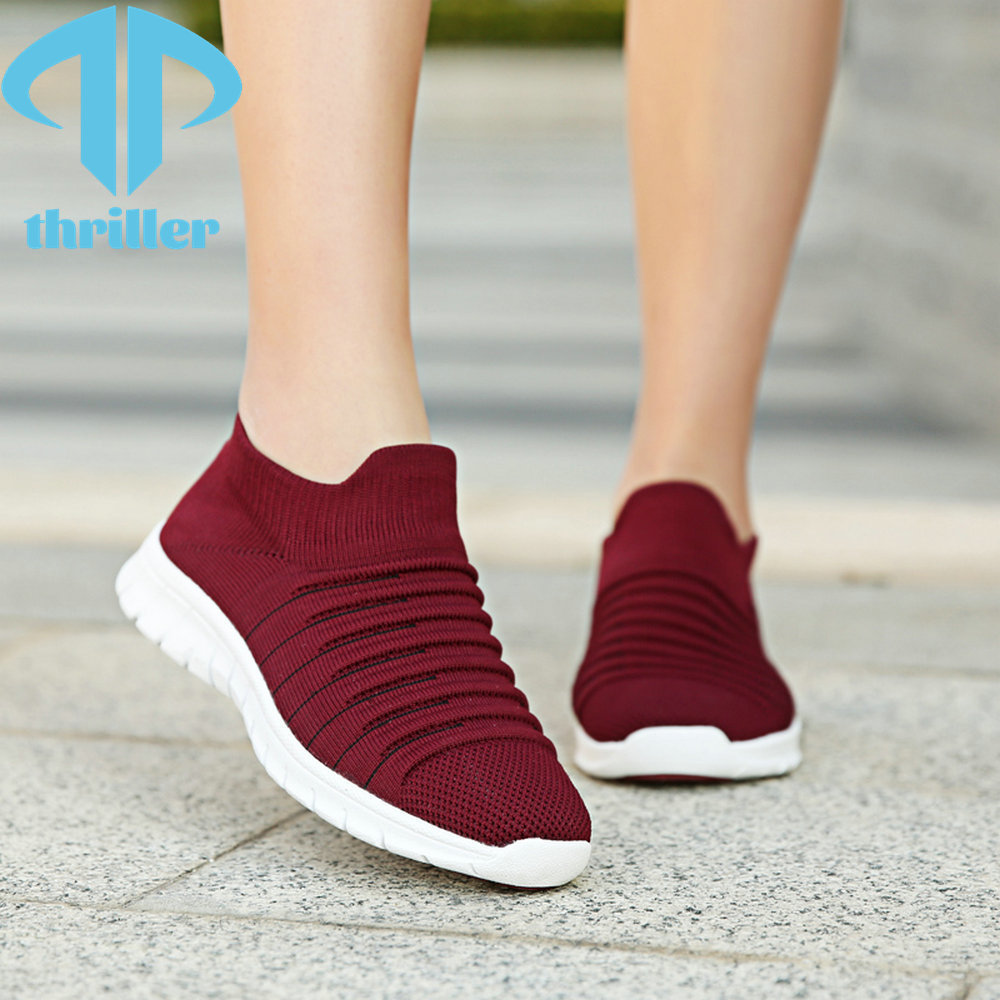 

THRILLER Women Casual Running Walking Shoes Socks Sneakers Outdoor Shock Absorption Mesh Breathable Lightweigt, Black