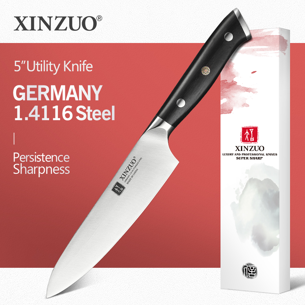 

XINZUO 5 inch Utiity Knife GERMAN 1.4116 Stee Best Kitchen Knife New Parer Fruit Knife with Ebony Hande Kitchen Accessories