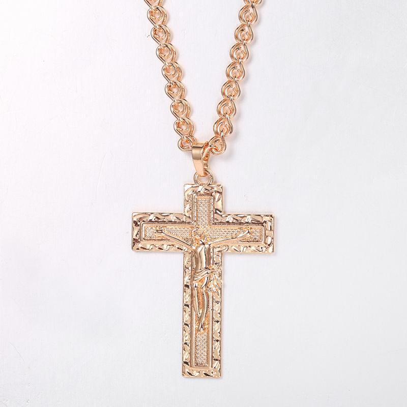 

Pendant Necklaces Men's Hammered Cross Necklace For Men 585 Rose Gold Snail Link Chain Prayer Choker Male Jewelry Birthday Gifts GP437