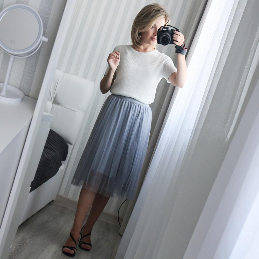 

Layers Tulle Skirts Women Black White Pink Mesh Skirt Elastic High Waist Pleated Midi Skirt A Line Female Korean Style Skirts 210521