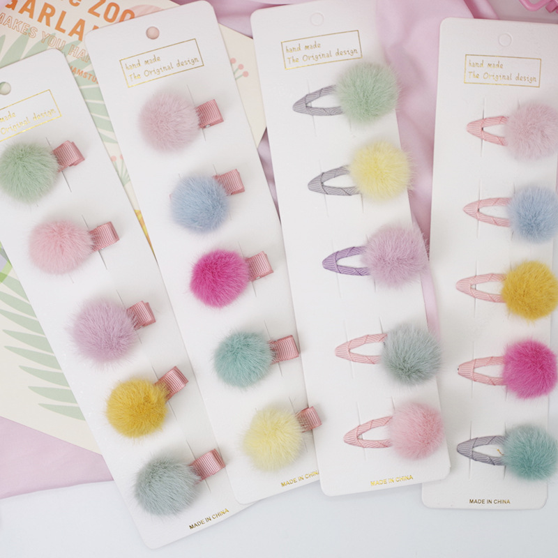 

5PCS Lovely Girls Pompom Hairpins with Small Soft Fur Mini Ball Gripper Hairball Pom Hairclips Children Hair Accessories 1010 X2, Colors you want