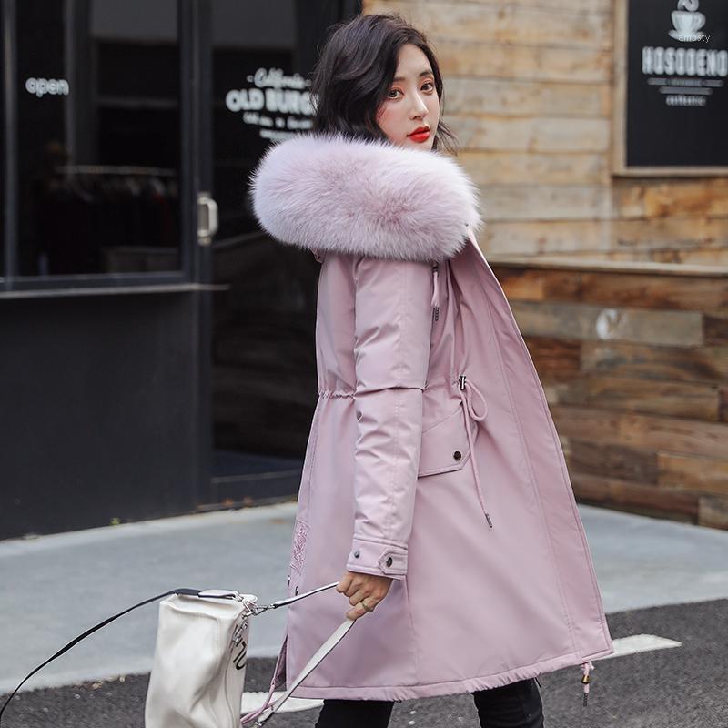 

Women' Down & Parkas Women Long Coat Windbreaker Autumn Winter Warm Velvet Thicken Faux Fur Coats Parka Female Solid Big Pocket Jacket Outw, Beige