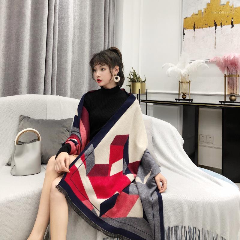 

Scarves Winter Scarf High Quality Cashmere-Like Shawls Geometry Lady Women Thick Warm Blanket Wraps Brand Foulard