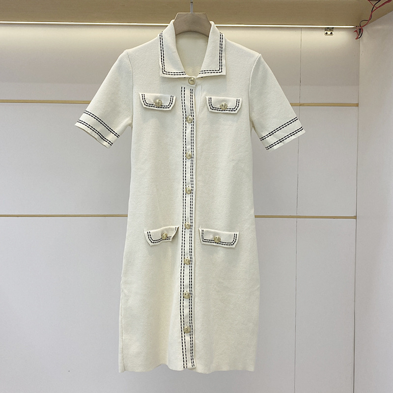 

Dress Fadan  Family French Polo Collar Xiaoxiang Socialite Style Knitted Summer Skirt, White;black