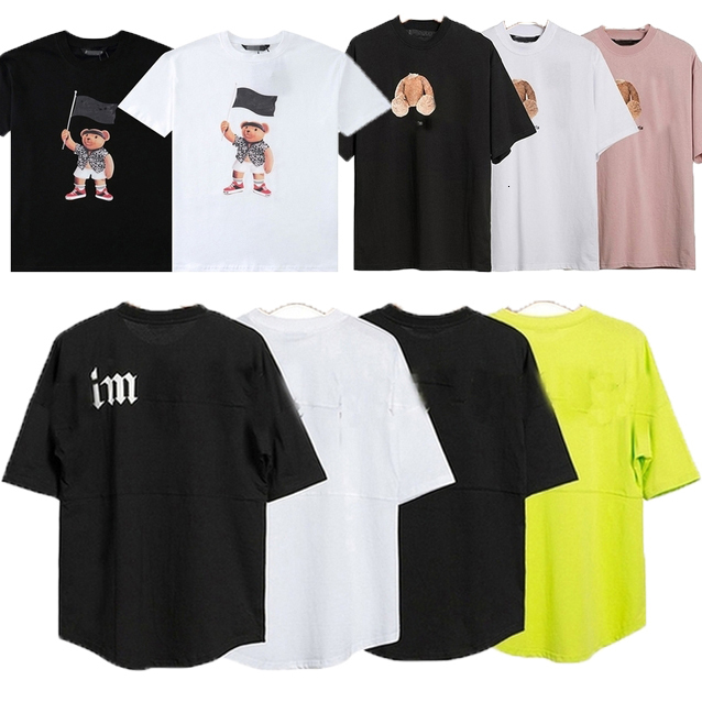 

21ss Fashion plam Bear plams Printed Summer tech fleece angels T Shirt Man Woman Black White Tees Mens Short Sleeves Polos Clothes Size S, 23