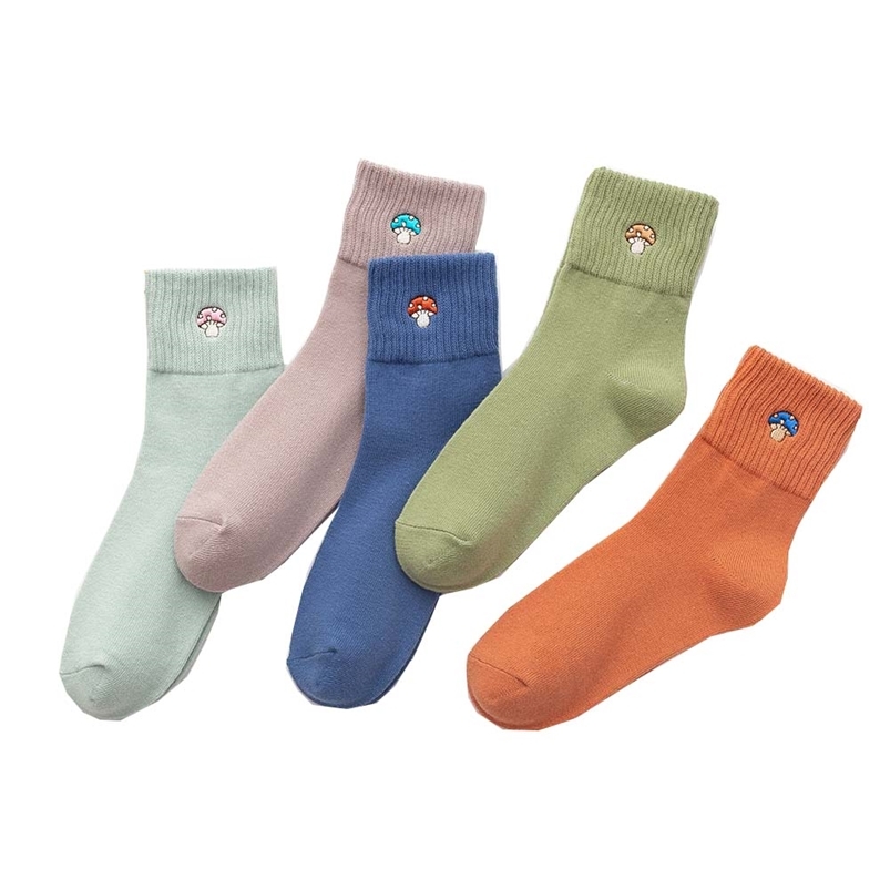 

Women's Cute Embroidery Mushroom Pattern Cotton Fashion Casual Shallow Mouth Socks 5 Pair 210720, S4