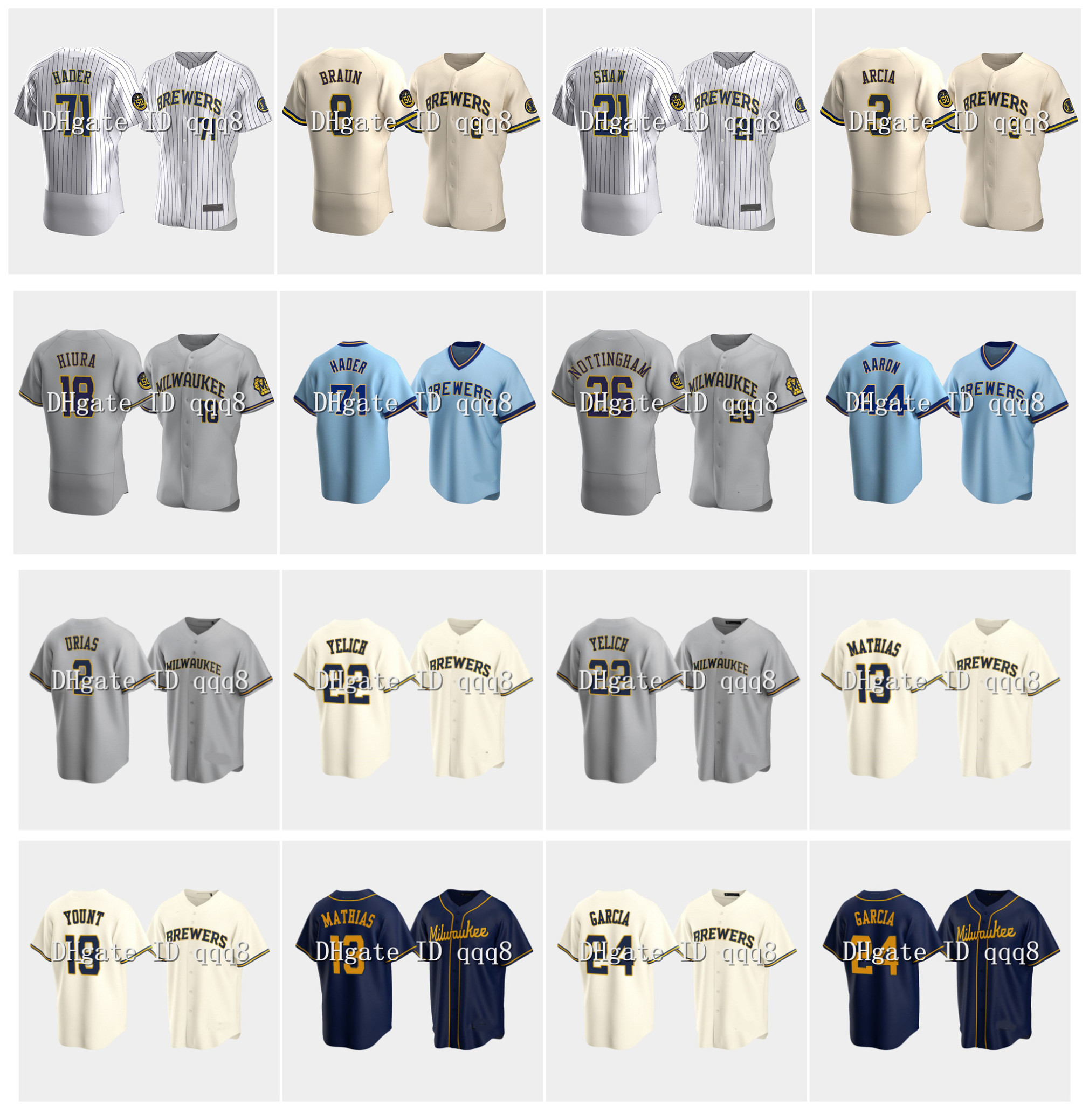 

Milwaukee Christian Yelich Jersey Brewer Avisail Garcia Robin Yount Lorenzo Cain Orlando Arcia Keston Hiura Luis Urias Mark Mathias Josh Hader Hank Aaron Baseball, Kids
