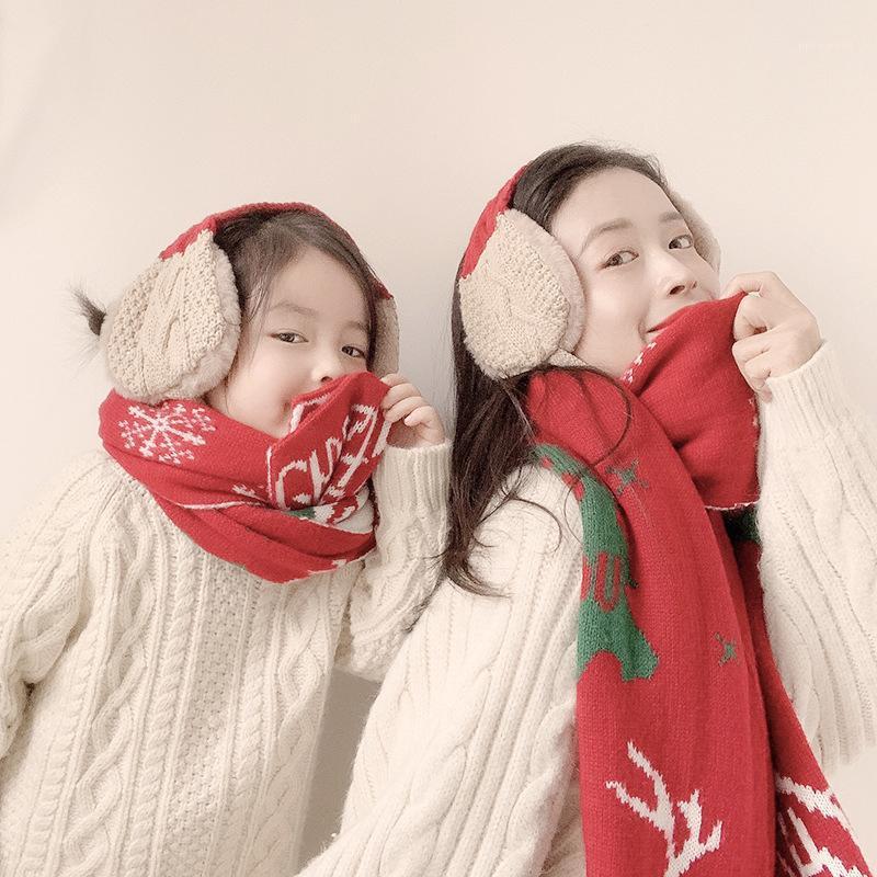 

Scarves Christmas Warm Parent-Child Scarf Adult Children Earmuffs Cartoon Printed Fashionable And Anti-Cold