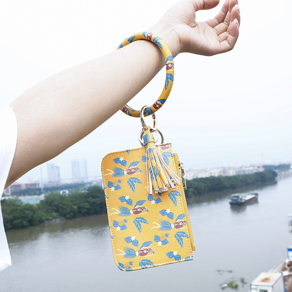 

leopard Leaf Pattern wallet Bracelet key ring coin purse bag hang keychain wristband cuff for women fashion jewelry will and sandy, Slivery;golden