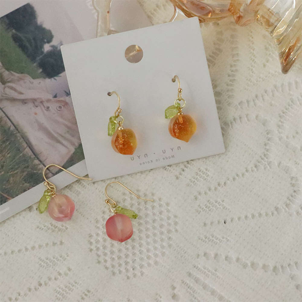 

earrings Early spring small fresh glass beads pink peach orange Earrings temperament Japan Korea net red same lovely ear jewelry, Golden