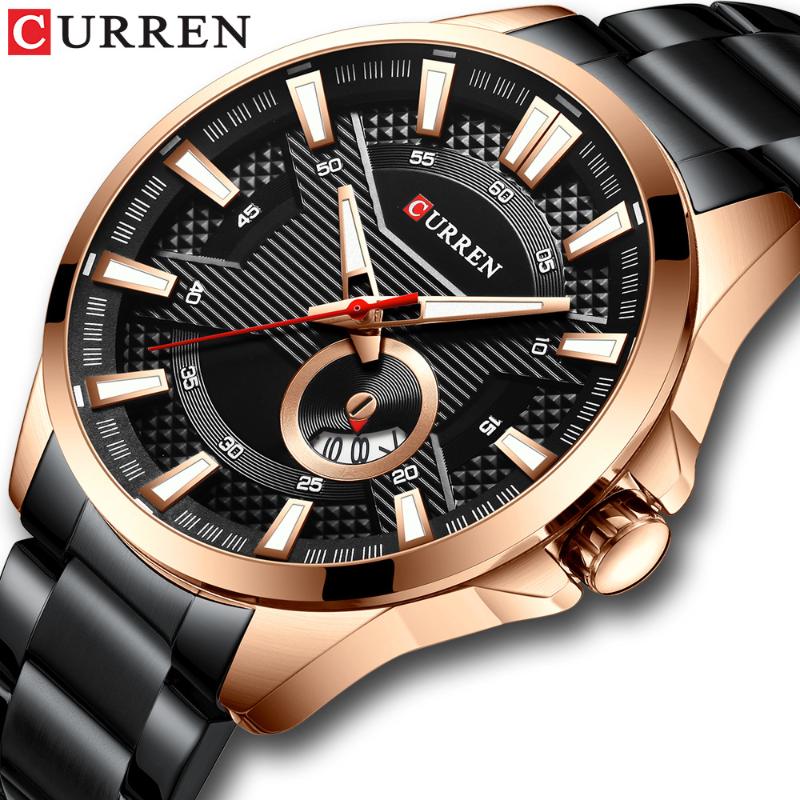 

Wristwatches CURREN Watch Top Black Steel Quartz Wrist Men Fashion Sports Waterproof Military Clock Mens Analog Watches, Slivery;brown