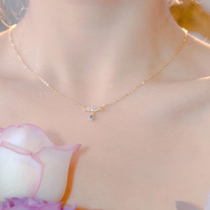 

Chokers Gentle Blue Water Drop Minimalist Necklace Valentine's Day Gift Clavicle Chain For Women Luxury Jewelry Romantic