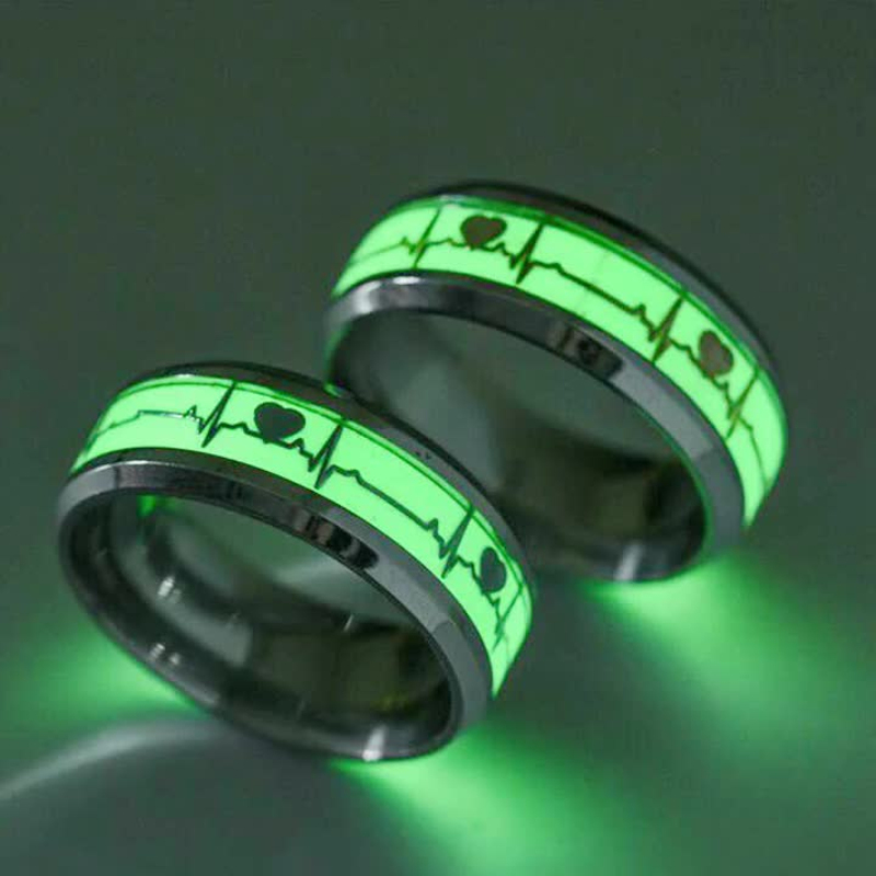 

New Trendy Magic Luminous Glow in Dark Heartbeat Sticker Ring Lovers Gift ECG Rings Jewelry