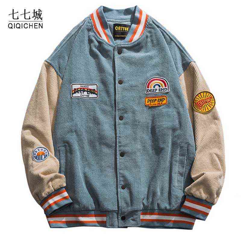

Corduroy College Baseball Jacket Men Hip Hop Letter Embroidery Streetwear Coat Couple Harajuku Spring Autumn Oversized Coat Men X1106, Pink