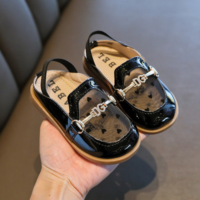 

2022 Korean Summer First Walkers Version Of Cute Girls Single Shoes Small Middle-aged Princess Designer Baby Round Toe Soft-soled Knit Casual Sheer Sneakers Leather, Black