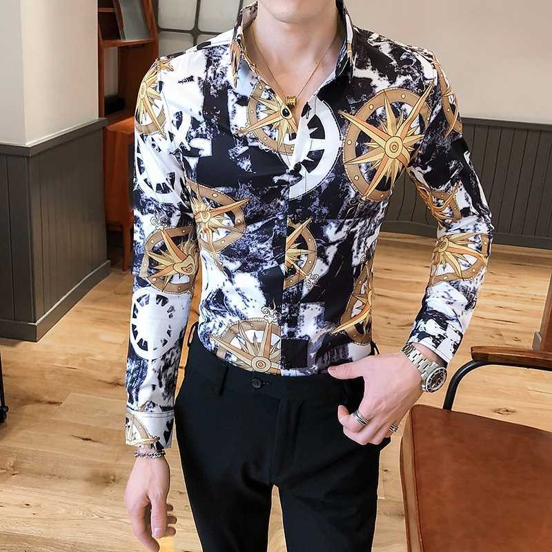 

Luxury Starry Sky Printing Men Shirts Camisa Masculina Long Sleeve Slim Fit Casual Dress Shirt Social Party Blouse Male Clothing 210527, Mixed