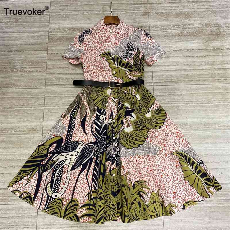 

Truevoker 100% Cotton Vintage Hepburn Party Dres Summer Short Sleeve Print Midi Runway Trends Designer Mujer Vestidos 210602, Mixed color