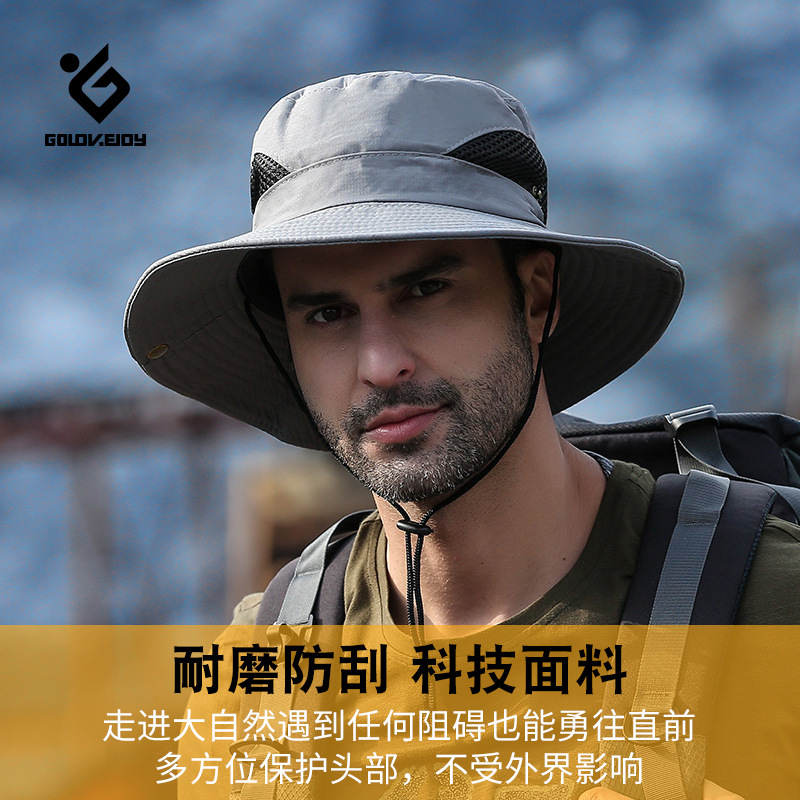 

Outdoor men's spring and summer hat sunscreen breathable fashion cornice fisherman's hat, Blue;gray