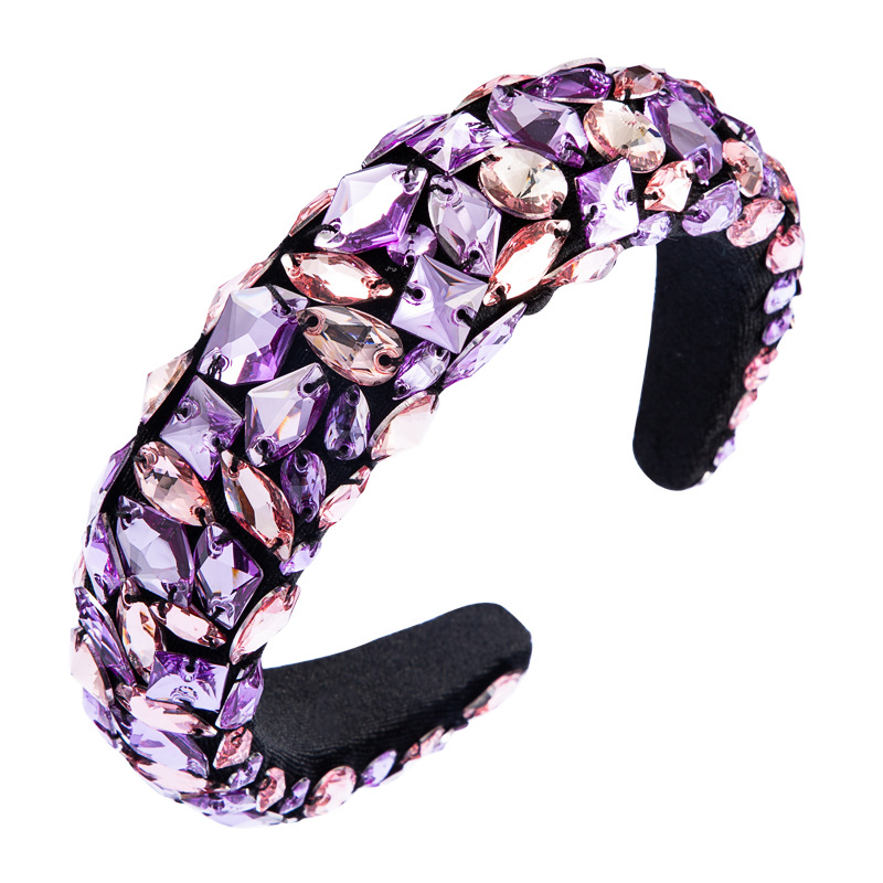 

Luxury Baroque Sparkly Padded Rhinestone Headband Colorful Glass Crystal Embellished Wide Headwear Hairband Hair Accessories