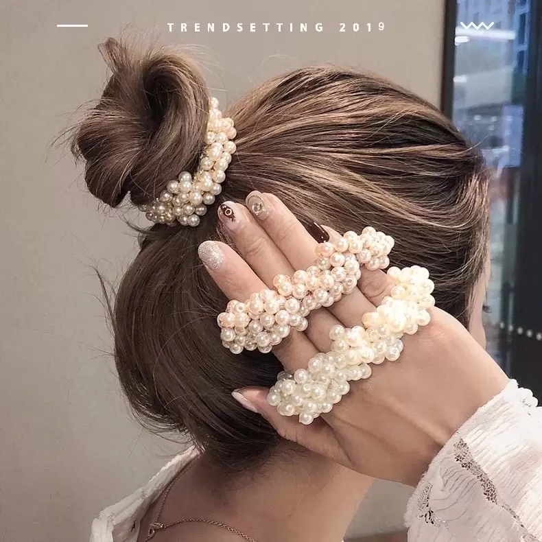 

Woman Elegant Pearl Hair Ties Beads Girls Scrunchies Rubber Bands Ponytail Holders Hair Accessories Soft Elastic Hair Band Scrunchy, Pick colors and quantity
