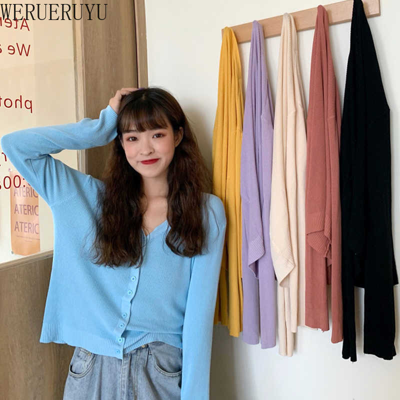 

WERUERUYU Summer Top Women' Knitted Cardigan Korean Style Ladies Thin Style Sun Protection Shirt Candy Color Beach Jacket 210608, Photo color