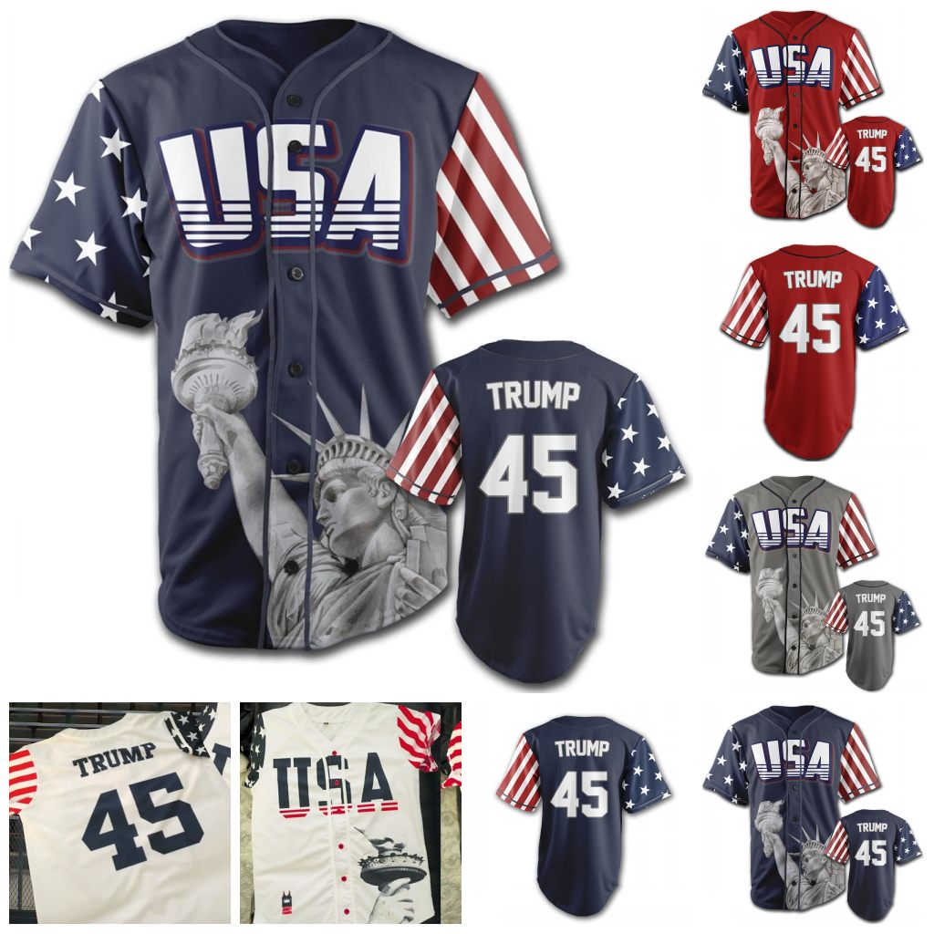 

USA TRUMP JERSEY 45 BASEBALL Custom Mens Womens Youth Blue Red And Grey White Jerseys, White any name & any number