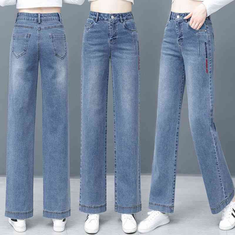 

Spring autumn wide leg jeans new high waisted women's loose straight show thin and versatile floor pants, Blue