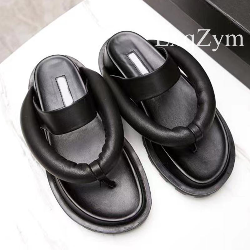 

Thick Sole Luxury Flip Flops Slippers Women Genuine Leather One Strap Summers Sandals Woman Platform Shoes Summer, Black