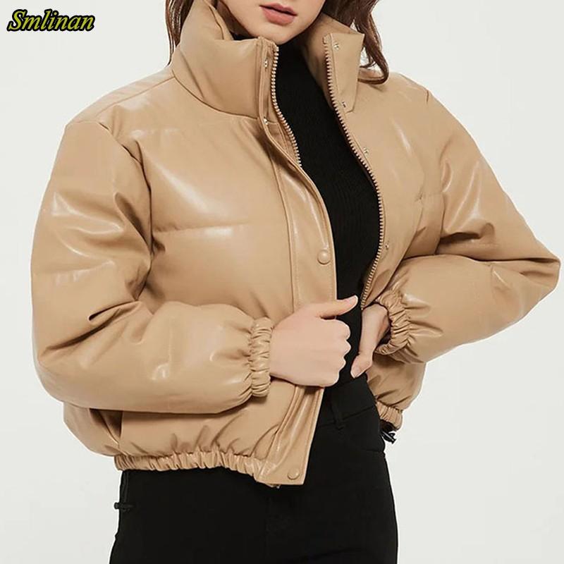 

Women' Leather & Faux Smlinan Autumn Winter Pu Lether Jacket Women Cotton Padded Coat Female Motorcycle Biker Black Woman Outerwear