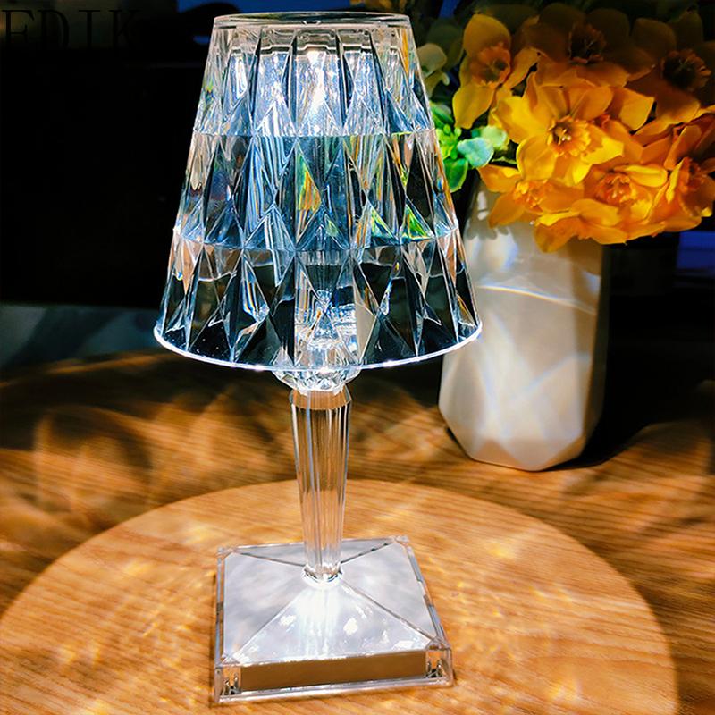 

Table Lamps Italy Acrylic Diamond Lamp USB Cordless Rechargeable Night Light Home Decor Bedroom Bar El Restaurant Touch Stand