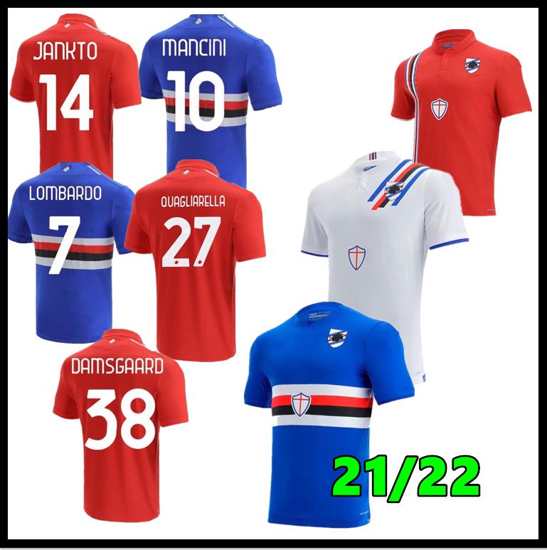 

21/22 UC Sampdoria soccer jerseys DAMSGAARD JANKTO TORREGROSSA Home Away Third 2021 2022 GABBIADINI THORSBY COLLEY AUGELLO BERESZYNSKI uniforms, Red
