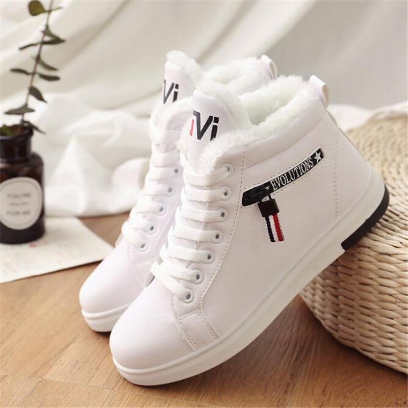 

Winter Boots Women Ankle Warm PU Plush Woman Shoes Sneakers Flats Lace Up Ladies Short Snow 2021, Black
