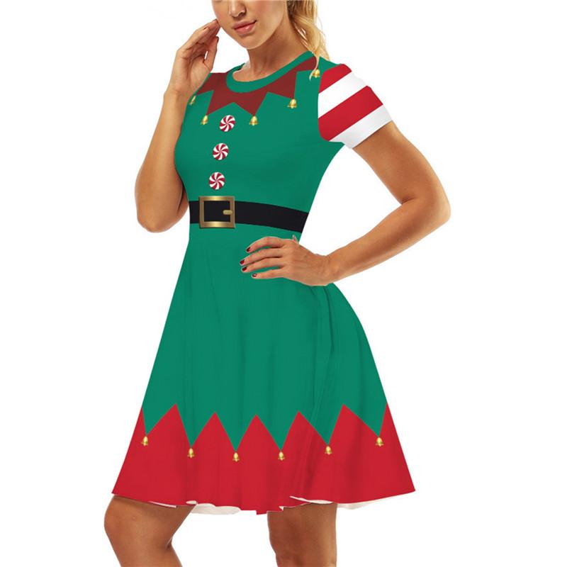 

Casual Dresses Women' Short Sleeve A-Line Christmas Dress Pattern O-Neck Mrs. Santa Claus Cosplay Costume