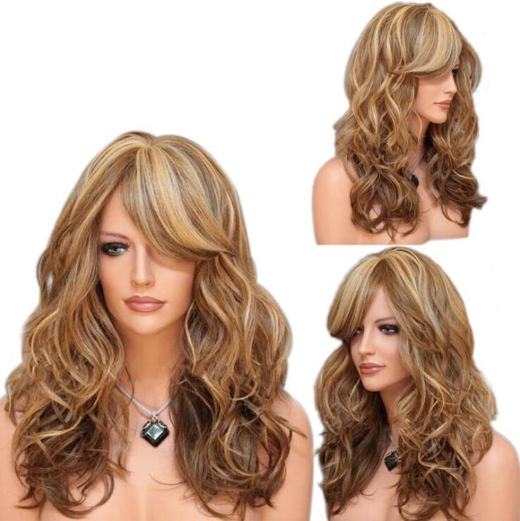 

Fashion European and American w ig gold female wig hairs multi-color medium long curly hair, Customizeas showing the picture