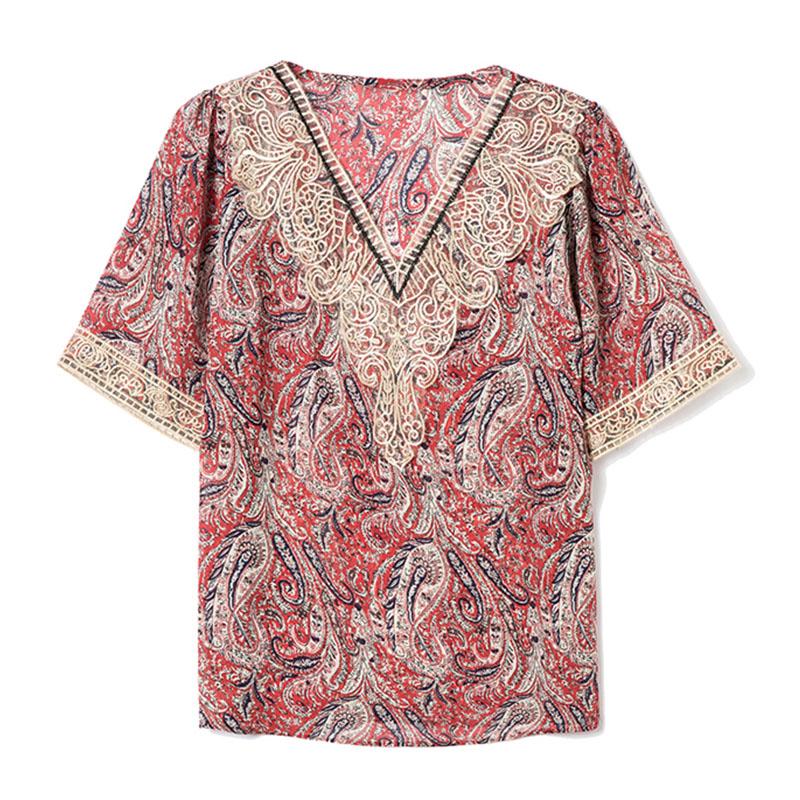 

Women' Blouses & Shirts Vintage France Style Silk Tops Spring Summer Short Sleeve Blouse Female Blusas Mujer, Black