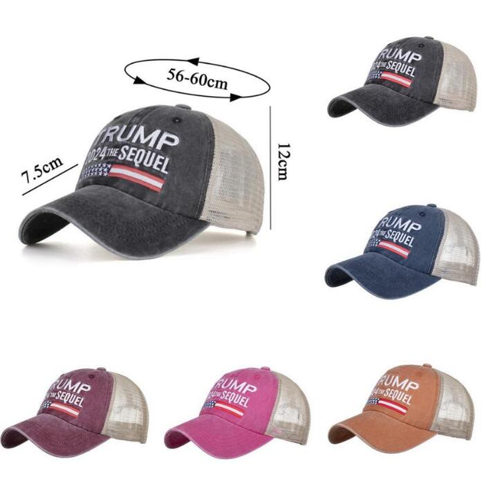 

Trump 2024 Baseball Cap Distressed Outdoor Hat Sports Patchwork Washed Caps Embroidered The Sequel Mesh Hats 5 Colors GYL31