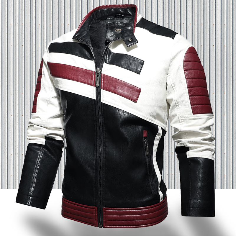 

Mens Trendy Motor Leather Jacket Outwear Men Winter Fashion Casual Biker PU Jacket Coat Man Slim Leather Bomber Jacket, Kh198 red