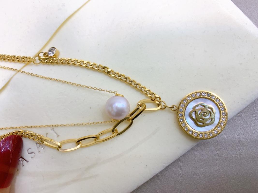 

Pendant Necklaces High-Quality 12mm Natural Freshwater Pearl Shell Women's Double Necklace Luxury Fashion Jewelry Camellia Ornaments