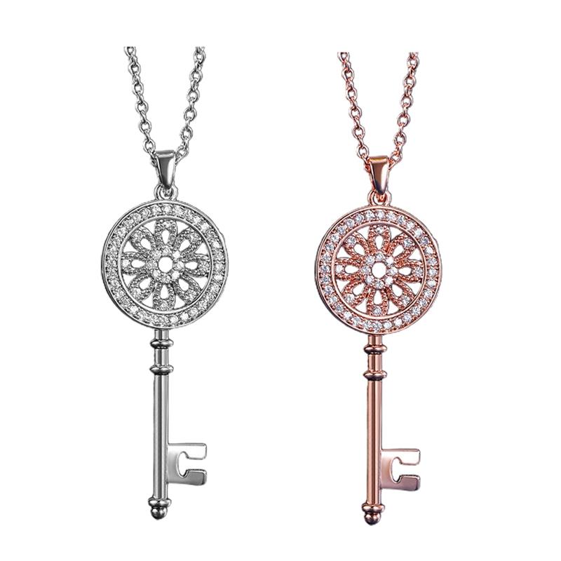 

Pendant Necklaces Fashion Key Shape Necklace Micro Paved CZ Stone Dazzling Female Party Accessories Exquisite Gifts Women Pendent, Silver