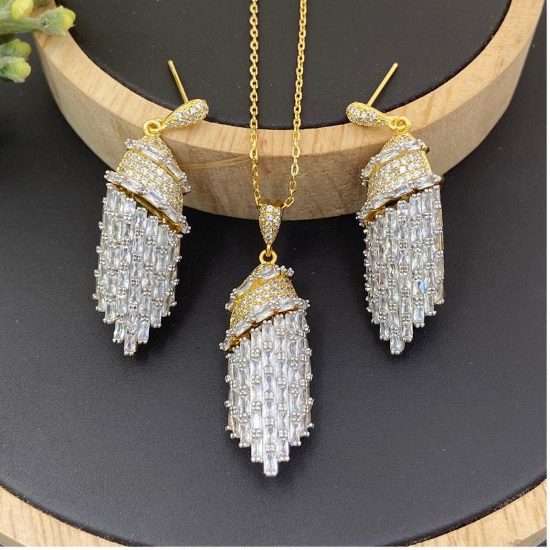

Earrings & Necklace Lanyika Fashion Jewelry Set Gorgeous Campaniform Zirconia Micro Pave With For Women Wedding Banquet Gifts, Silver